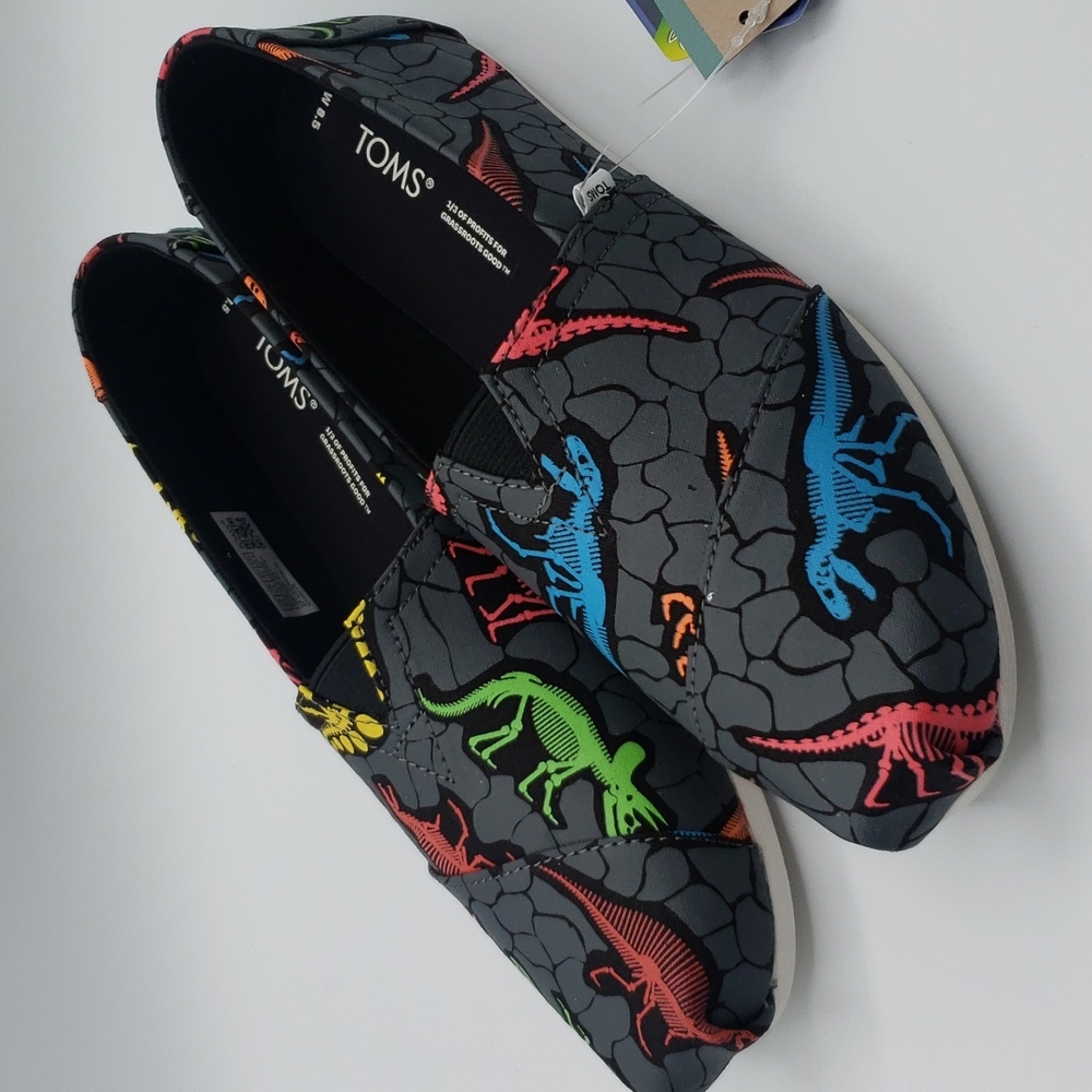 Toms Alpargata Dinosaur Skeleton Glow In The Dark Slip On Flats